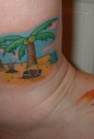 Stella a fiamma colorata ai piedi e tatuaggio isola deserta