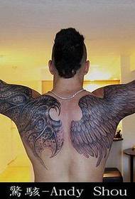 férfi hátsó karját fél angyal fél démon szárnyakkal tetoválás minta