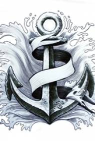 Crno siva skica kreativni mornarski stil kreativni sidro rukopis tetovaža