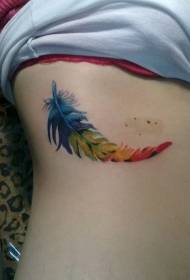 Żebra ładnie wyglądający kolorowy wzór tatuażu z piór