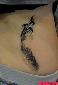 美女腰部漂亮的羽毛化燕子纹身图案