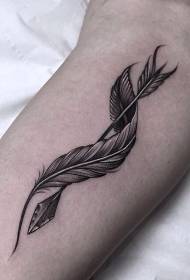 Feather krul op en pyl groot arm tatoeëringspatroon