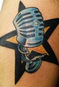 Benfärg mikrofon pentagram tatuering mönster