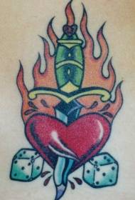 Old school dagger with injured heart tattoo pattern