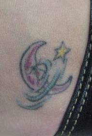 肩部彩色新月与星星纹身图片