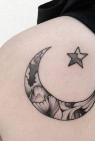 Shoulder painting style big moon and stars tattoo
