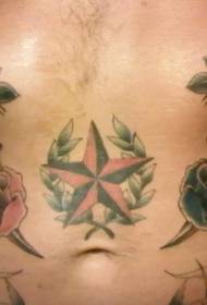Břicho hrudníku barevné růže pentagram tetování vzor