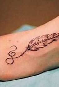 Beautiful feather tattoo pattern on the foot