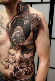 Čierna a biela hviezda vojny tému polovica tela tetovanie vzor
