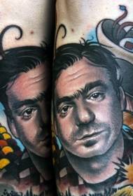 Modello di tatuaggio colorato cappello ritratto personaggio e piuma