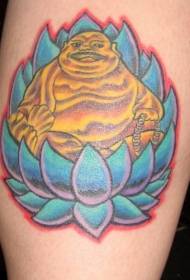 Golden Maitreya Buddha and Blue Lotus Tattoo Pattern