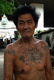 modello tribale del tatuaggio di simbolo buddista completo del corpo della donna