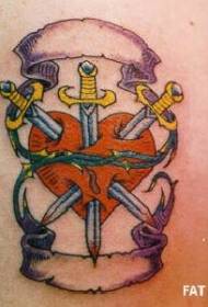 Цвят на рамото любов и три снимки на татуировка с меч
