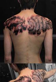manlig tillbaka cool halv ängel halv demon vingar tatuering mönster
