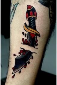 Patrón de tatuaje de gota de sangre de daga de piel de punción