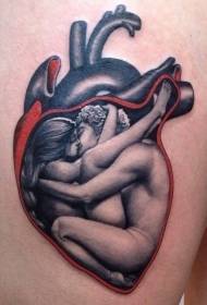 Modello di tatuaggio di coppia baciare il colore delle gambe