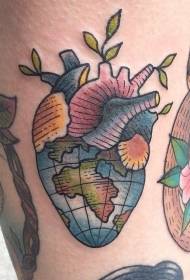 Tatuaggio a cuore color braccio con foglie