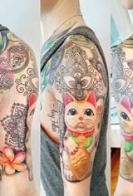 Pojkar armar målade akvarell skissar kreativa söta lyckliga katt tatuering bilder