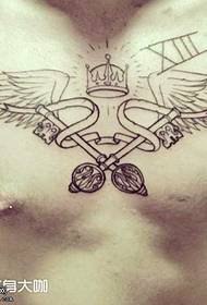 Brust Kleng Kroun Wings Tattoo Muster
