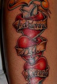 Three hearts are pierced by a dagger