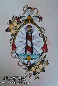 Modello tatuaggio ancoraggio faro dipinto manoscritto