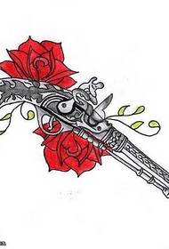 Motif de tatouage rose pistolet manuscrit
