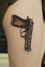 9 tatuiruotės meno kūriniai ir rankraščių nuotraukos, susijusios su pistoleto tema