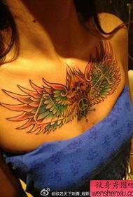 girls popular chest wings tattoo pattern