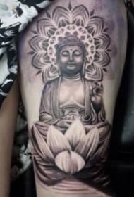 свечена група на статуи на Буда 159306 - Манускрипт црна сива шема на тетоважа на Буда