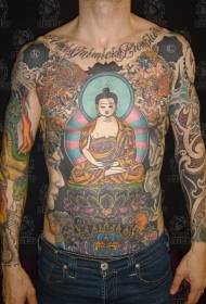 abdominal large-scale Buddha statue and Buddhist symbol tattoo pattern