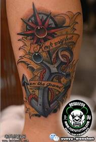 Calf compass anchor tattoo pattern