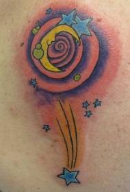 Mbrapa hënës me ngjyra dhe modeli i tatuazheve të yjeve
