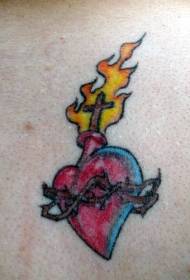 Cuore in fiamme e motivo a croce