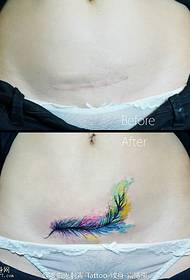Tatuaggio di piuma che copre a cicatrice