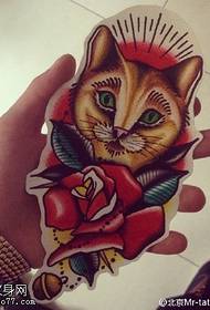 Simpatico modello di tatuaggio rosa gatto fortunato