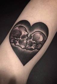 Kol kahverengi kalp şeklinde öpücük iskelet çift dövme resmi