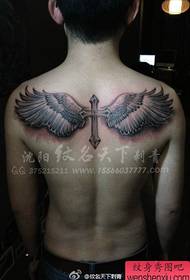 boys back Popular classic cross wings tattoo pattern