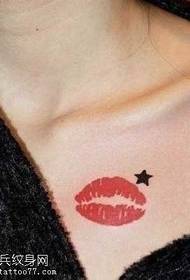 Chest red lips tattoo pattern
