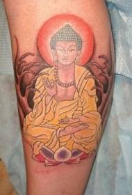 小腿如来佛祖在冥想纹身图案
