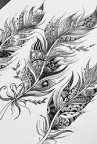 Manoscritto del tatuaggio della piuma del bello modello creativo di schizzo grigio nero