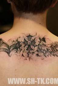 maschio metà schiena popolare metà angelo metà demone ali tatuaggio modello