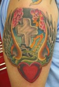 Izimpiko ze-crossstone zamatshe kanye nephethini yenhliziyo enomumo we-tattoo