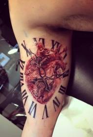 Braço cor relógio coração humano tatuagem padrão