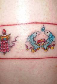 佛教鲤鱼蜡烛符号臂章纹身图案