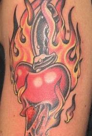 Flame dagger heart shaped tattoo pattern
