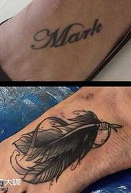 Modello di tatuaggio inglese di piume del piede