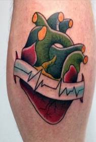 Patrón de tatuaje de corazón de color viejo de piernas