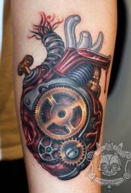Arm color mechanical heart tattoo pattern
