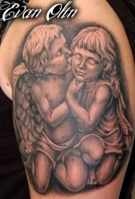 dva mala dizajna tetovaža anđela 14081 - ruka slatka mačja glava sladoled u boji tetovaža uzorak