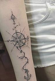 busana lengan terlihat pola kompas tahan tato